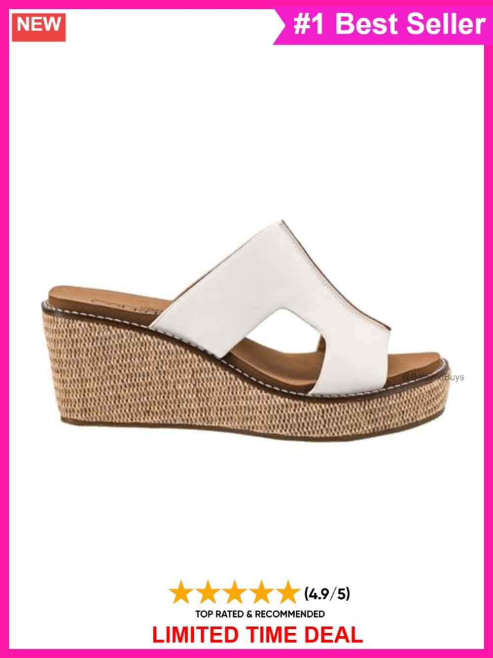 Slip-On Wedge Sandals with Faux Leather H Band and Cushioned Insole